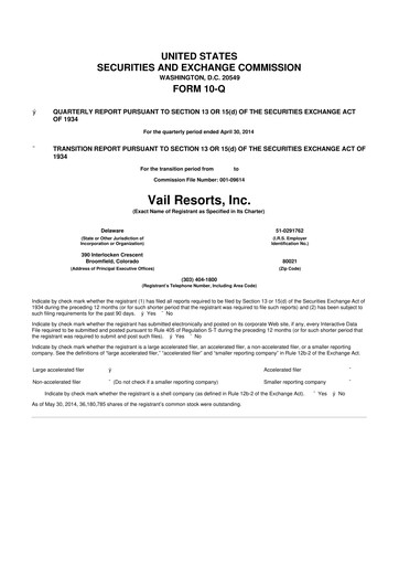 Thumbnail Vail Resorts
 10-Q Quarterly Report FY2014 