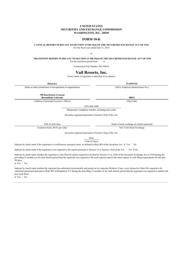 Thumbnail Vail Resorts
 10-K Annual Report 2014