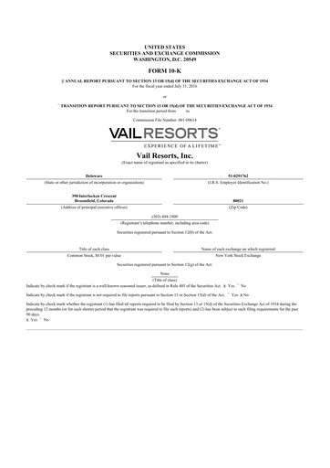 Thumbnail Vail Resorts
 10-K Annual Report 2016