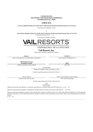 Thumbnail Vail Resorts
 10-K Annual Report 2017