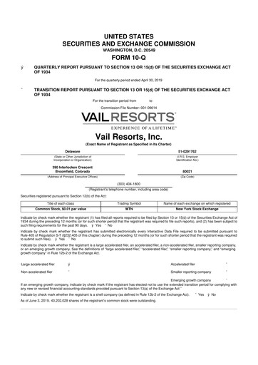 Thumbnail Vail Resorts
 10-Q Quarterly Report FY2019 