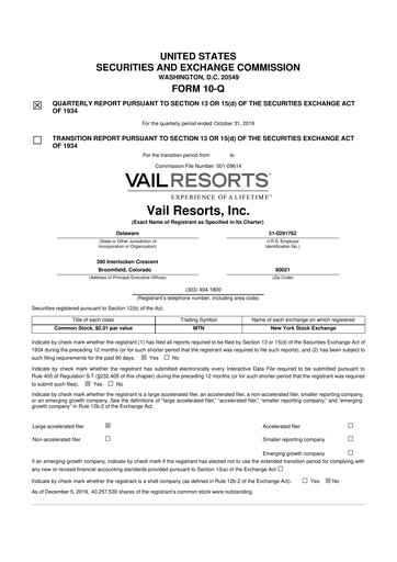 Thumbnail Vail Resorts
 10-Q Quarterly Report FY2020 