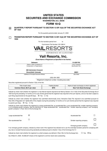Thumbnail Vail Resorts
 10-Q Quarterly Report FY2020 