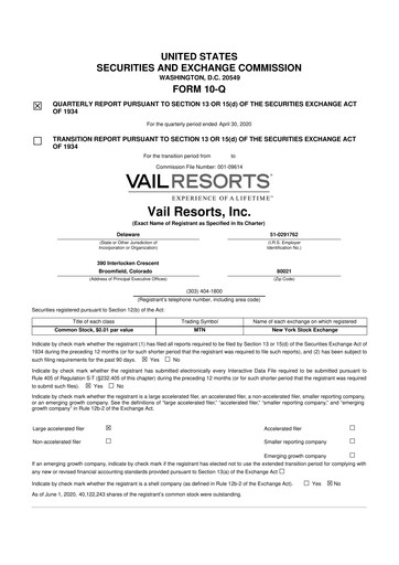 Thumbnail Vail Resorts
 10-Q Quarterly Report FY2020 