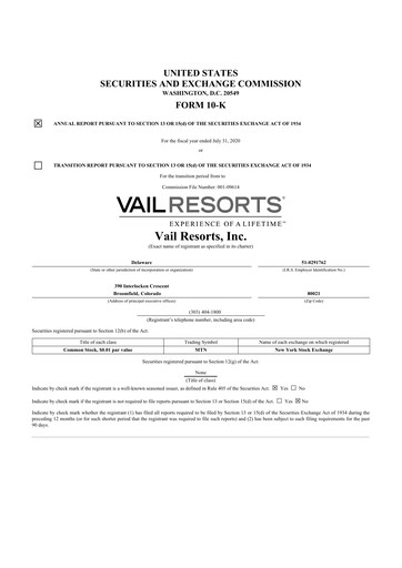 Thumbnail Vail Resorts
 10-K Annual Report 2020