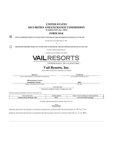 Thumbnail Vail Resorts
 10-K Annual Report 2021