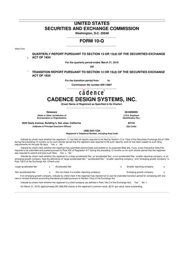 Thumbnail Cadence Design Systems 10-Q Quarterly Report FY2018 