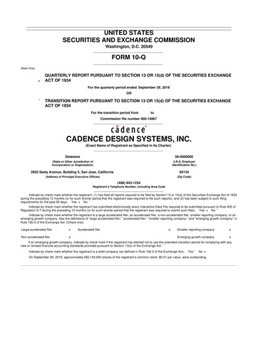 Thumbnail Cadence Design Systems 10-Q Quarterly Report FY2018 