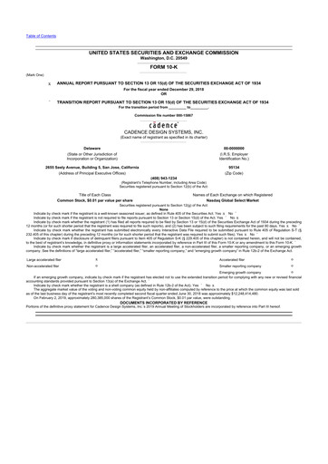 Thumbnail Cadence Design Systems 10-K Annual Report 2018