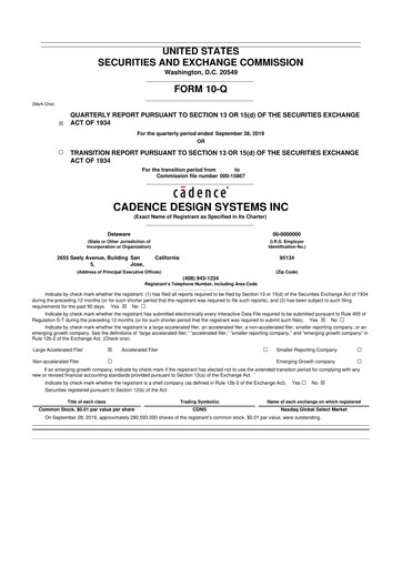 Thumbnail Cadence Design Systems 10-Q Quarterly Report FY2019 