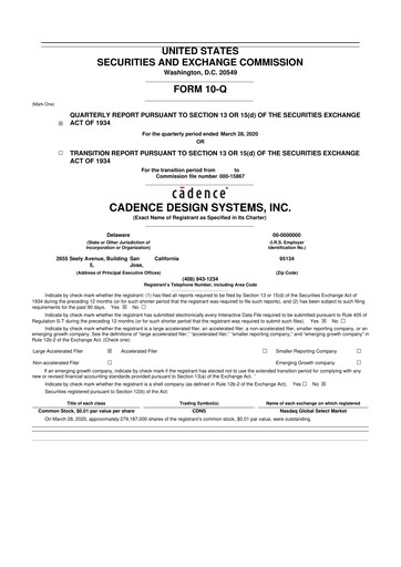 Thumbnail Cadence Design Systems 10-Q Quarterly Report FY2020 