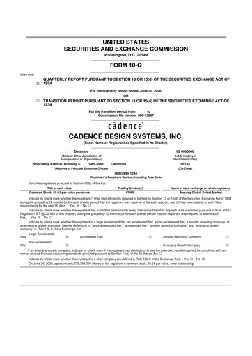 Thumbnail Cadence Design Systems 10-Q Quarterly Report FY2026 