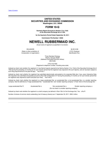 Thumbnail Newell Brands
 10-Q Quarterly Report FY2011 