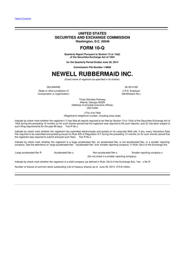 Thumbnail Newell Brands
 10-Q Quarterly Report FY2014 