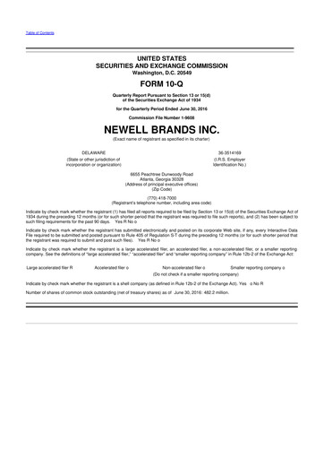 Thumbnail Newell Brands
 10-Q Quarterly Report FY2016 