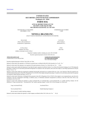 Thumbnail Newell Brands
 10-K Annual Report 2016