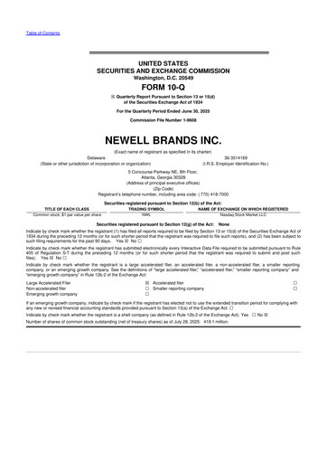 Thumbnail Newell Brands
 10-Q Quarterly Report FY2025 