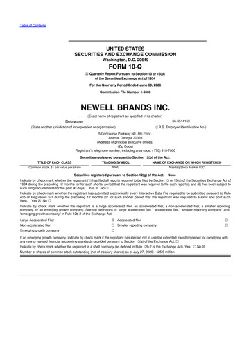 Thumbnail Newell Brands
 10-Q Quarterly Report FY2026 