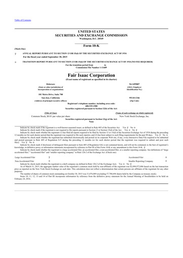 Thumbnail Fair Isaac (FICO) 10-K Annual Report 2015