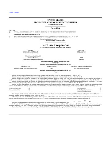 Thumbnail Fair Isaac (FICO) 10-K Annual Report 2021