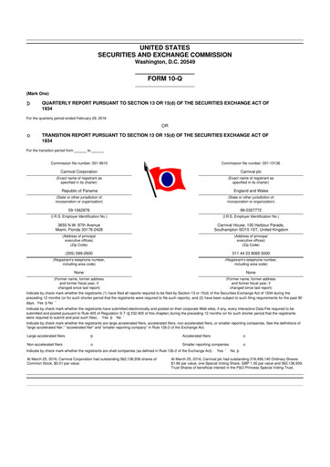 Thumbnail Carnival Corporation 10-Q Quarterly Report FY 