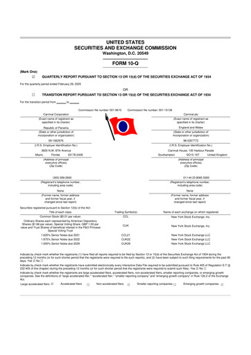 Thumbnail Carnival Corporation 10-Q Quarterly Report FY 