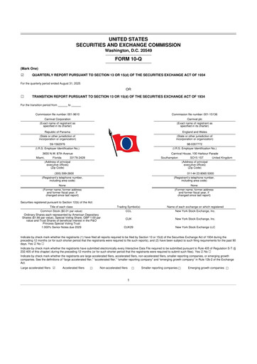 Thumbnail Carnival Corporation 10-Q Quarterly Report FY 