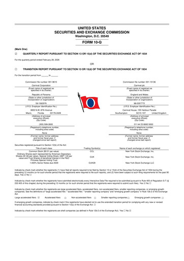 Thumbnail Carnival Corporation 10-Q Quarterly Report FY 