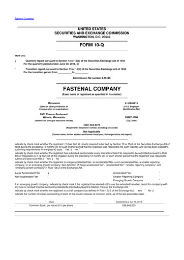 Thumbnail Fastenal 10-Q Quarterly Report FY2018 