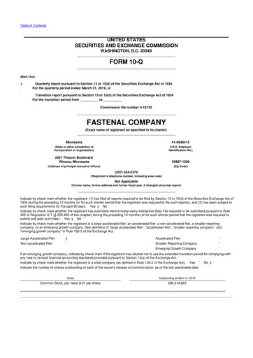 Thumbnail Fastenal 10-Q Quarterly Report FY2019 