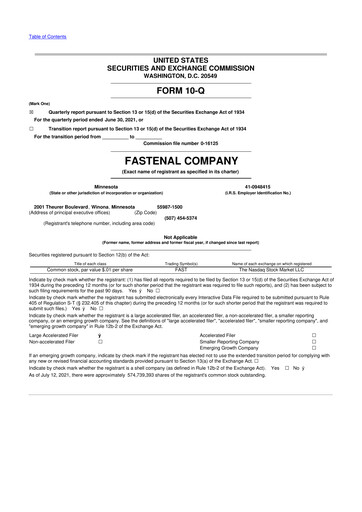 Thumbnail Fastenal 10-Q Quarterly Report FY2021 