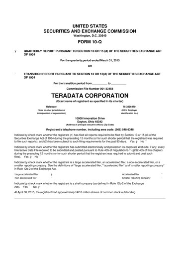 Thumbnail Teradata 10-Q Quarterly Report FY2015 