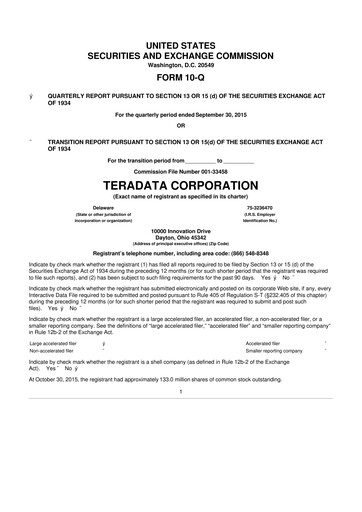 Thumbnail Teradata 10-Q Quarterly Report FY2015 