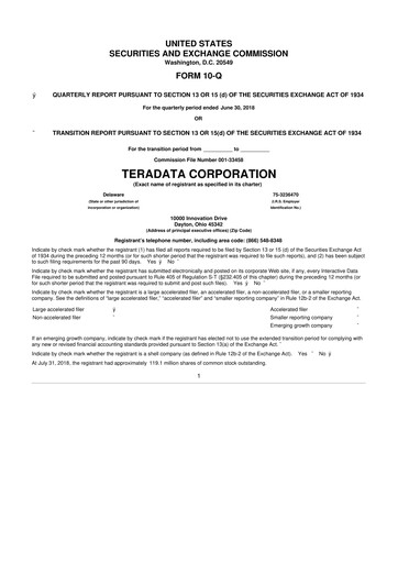 Thumbnail Teradata 10-Q Quarterly Report FY2018 