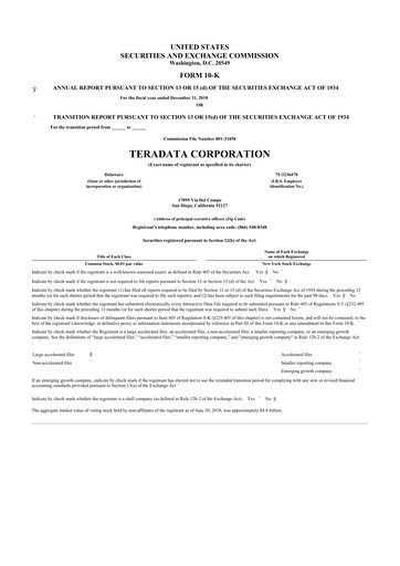 Miniature Teradata 10-K Rapport annuel 2018