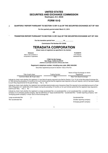 Thumbnail Teradata 10-Q Quarterly Report FY2019 