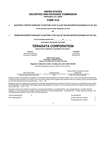 Thumbnail Teradata 10-Q Quarterly Report FY2019 