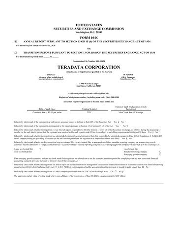 Miniature Teradata 10-K Rapport annuel 2020