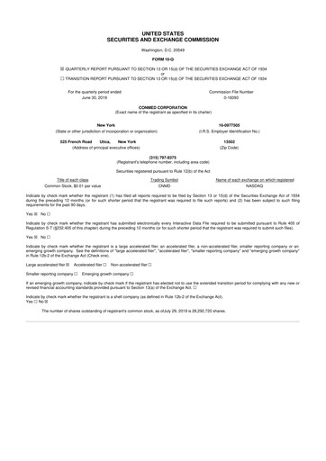 Thumbnail CONMED 10-Q Quarterly Report FY2019 