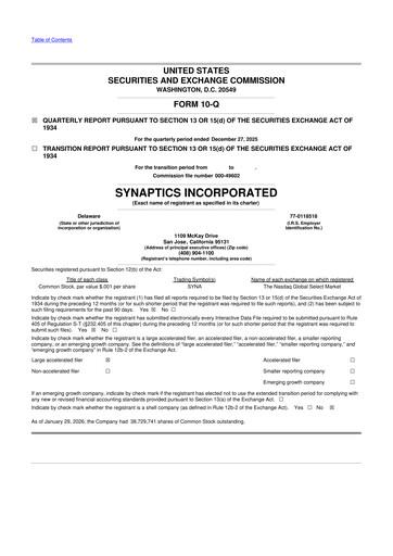 Thumbnail Synaptics 10-Q Quarterly Report FY2026 
