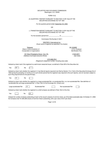 Miniature Dentsply Sirona
 10-Q Rapport trimestriel  