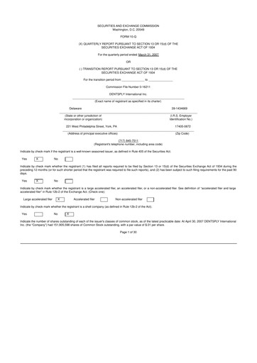 Miniature Dentsply Sirona
 10-Q Rapport trimestriel  
