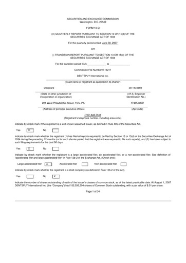 Miniature Dentsply Sirona
 10-Q Rapport trimestriel  
