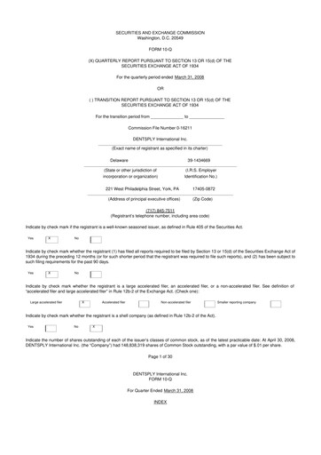 Miniature Dentsply Sirona
 10-Q Rapport trimestriel  