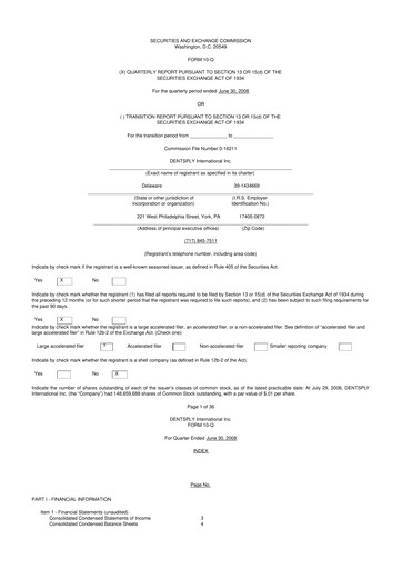 Miniature Dentsply Sirona
 10-Q Rapport trimestriel  