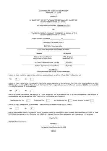 Miniature Dentsply Sirona
 10-Q Rapport trimestriel  
