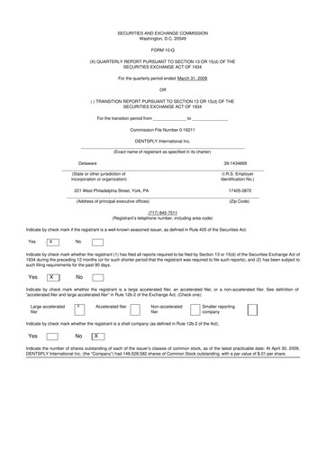 Miniature Dentsply Sirona
 10-Q Rapport trimestriel  