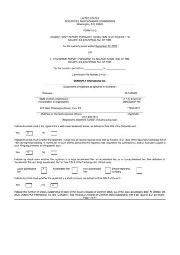 Miniature Dentsply Sirona
 10-Q Rapport trimestriel  