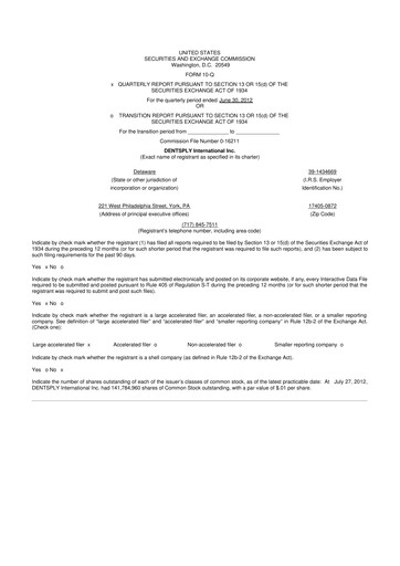 Miniature Dentsply Sirona
 10-Q Rapport trimestriel 2012 