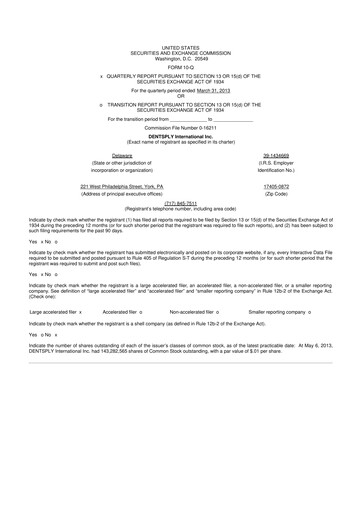 Miniature Dentsply Sirona
 10-Q Rapport trimestriel 2013 